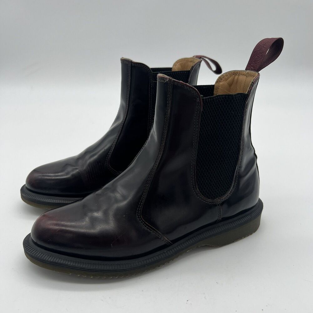 DOC DR MARTENS Flora Oxblood Patent leather Chelsea Ankle boots Sz 36